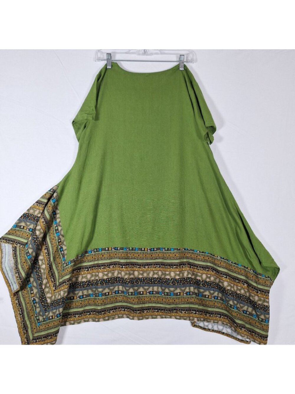 Linen Cotton Blend Short Sleeve Flared Flowy Green Dress size large - Picture 2 of 5